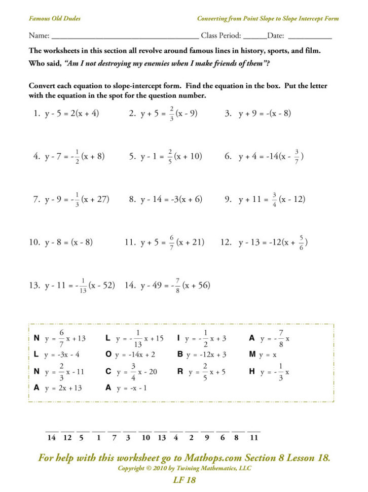 Lf 18 Converting From Point Slope To Slope Intercept Form