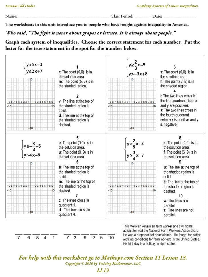 Systems Of Equations And Inequalities Worksheet