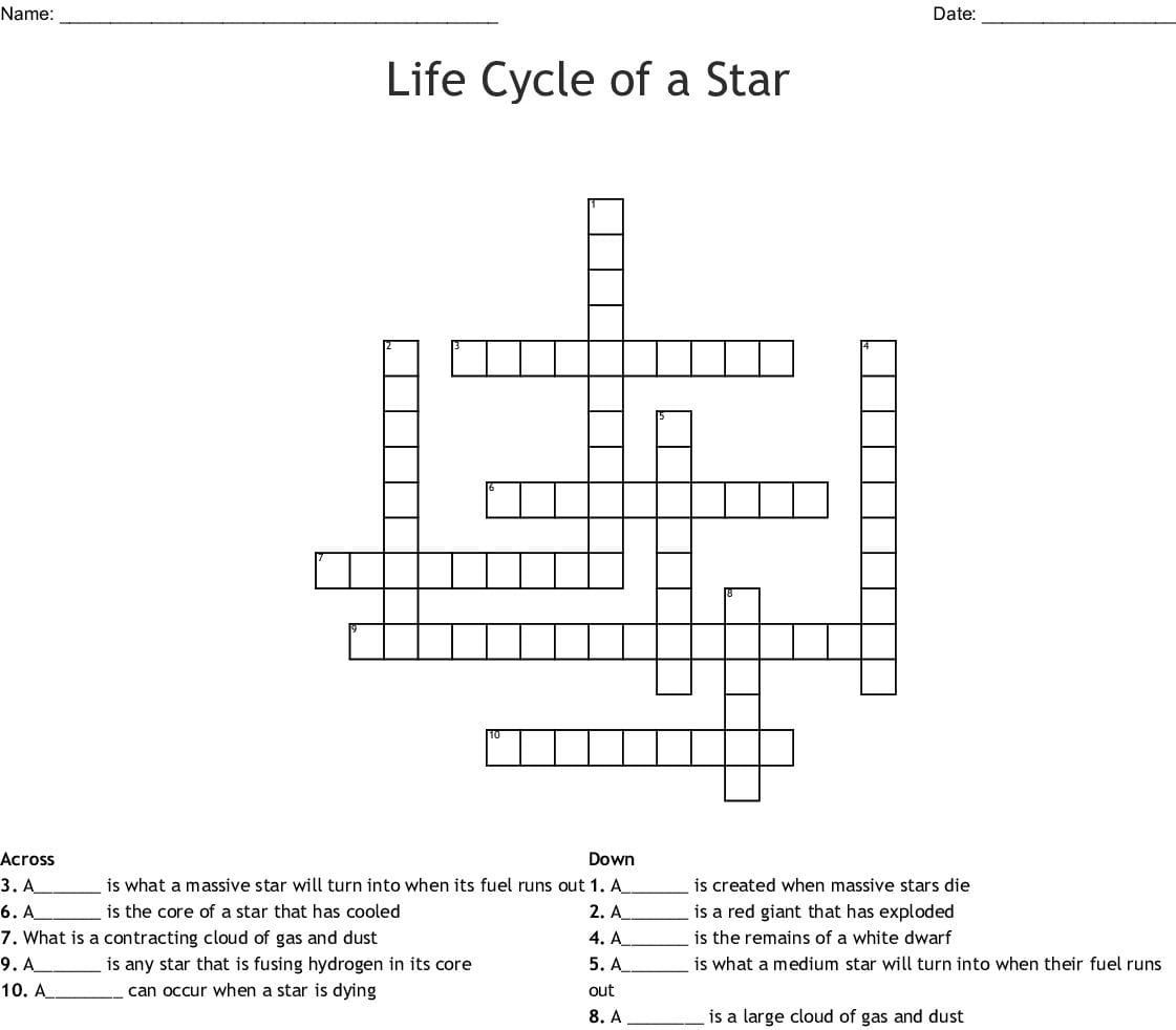 Life Cycle Of A Star Crossword  Word