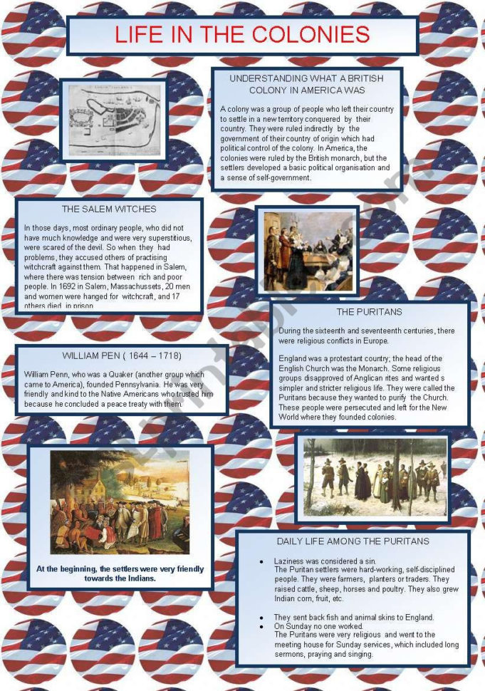 Life In The Colonies  Esl Worksheetspanishenglishblog