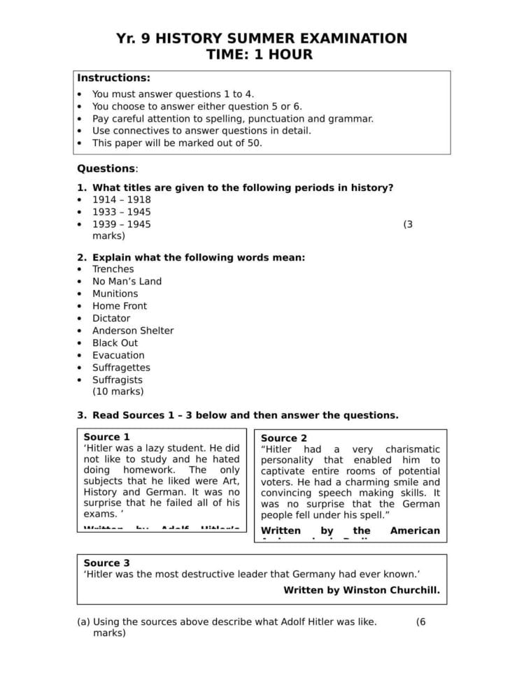 Life In The Trenches Worksheet
