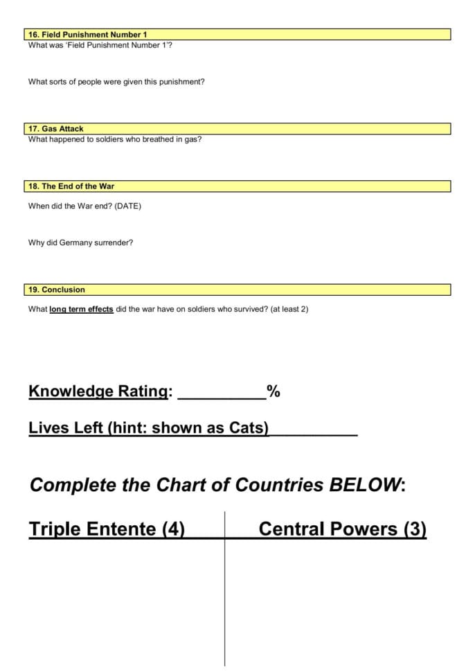 Life In The Trenches Worksheet For The Game Pages 1  3