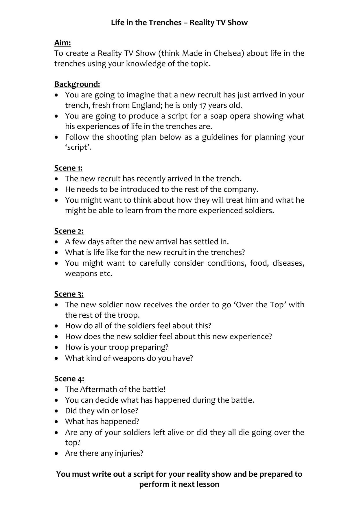Life In The Trenches Worksheet  History Resources