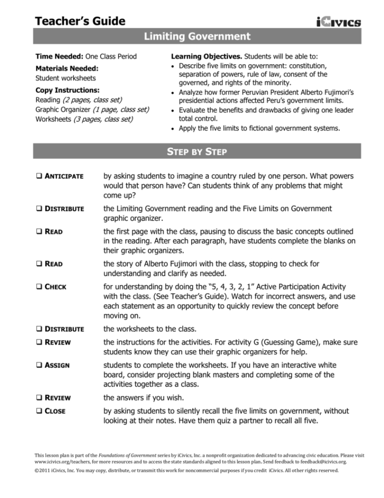 Icivics Worksheet P 1 Answers Limiting Government db excel com