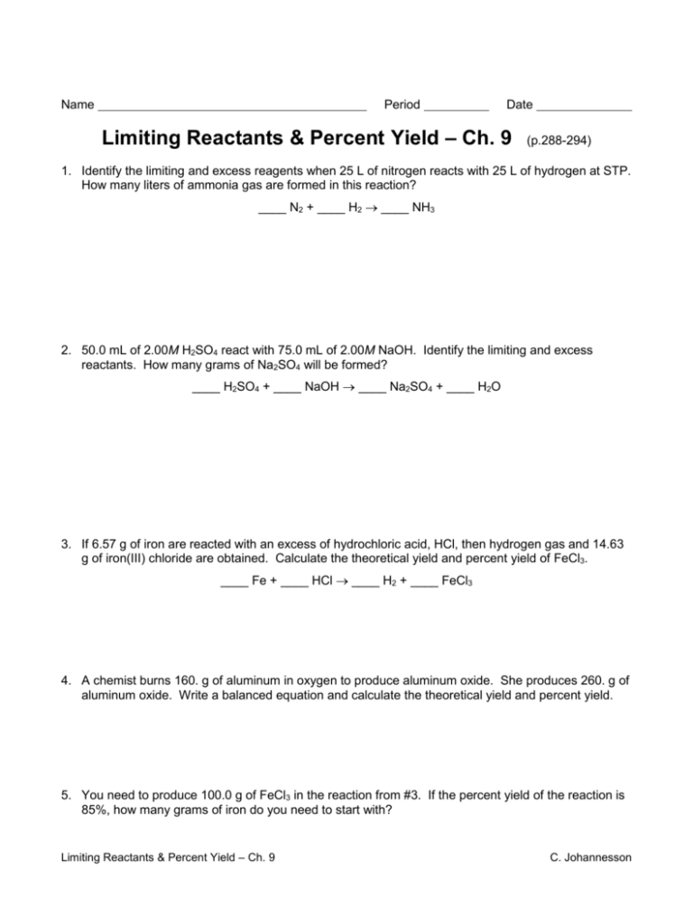 Limiting And Excess Reactants Worksheet Db excel