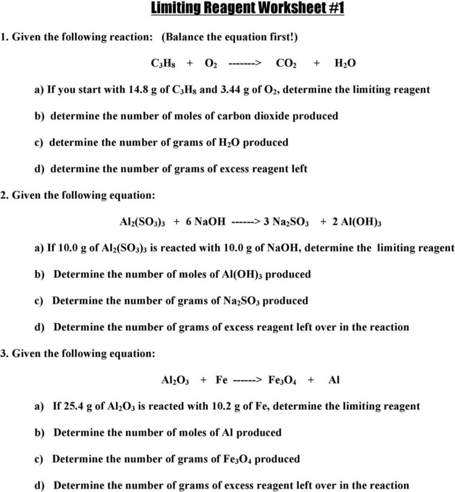 Limiting Reagent Worksheet 1  Pdf
