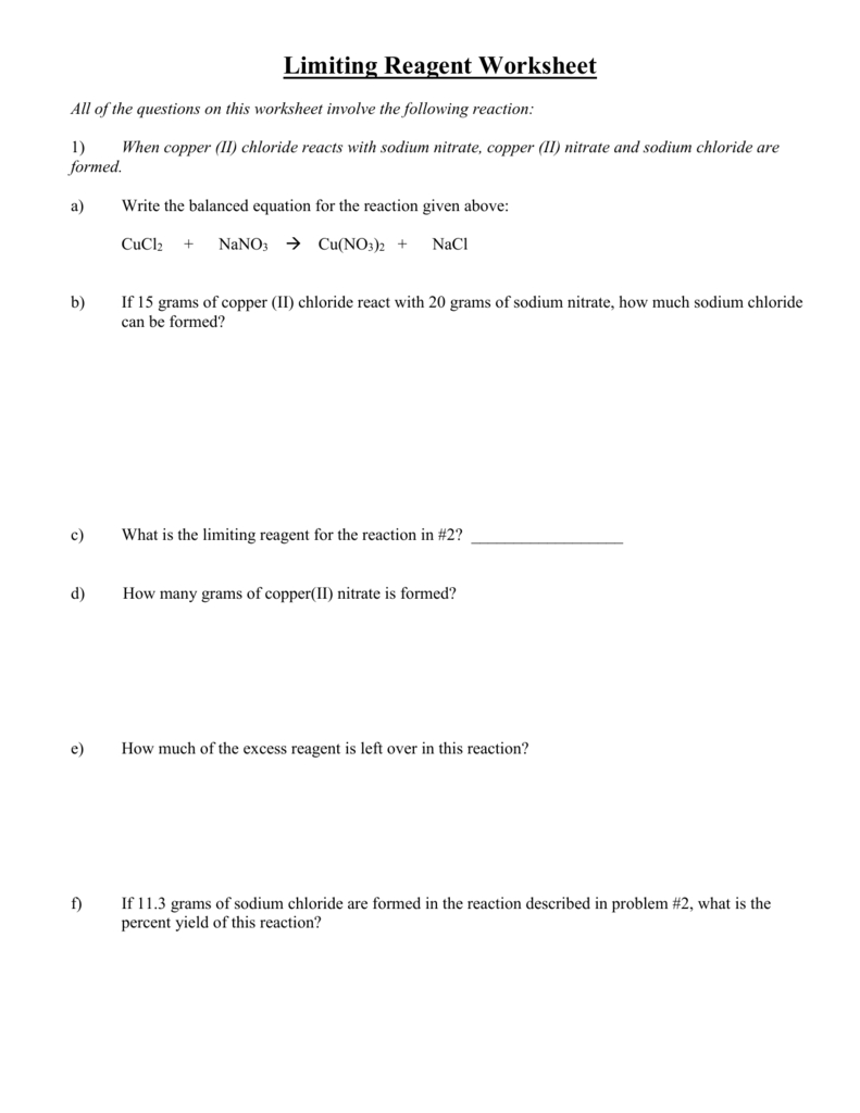 42 limiting reactant worksheet answers Worksheet Resource