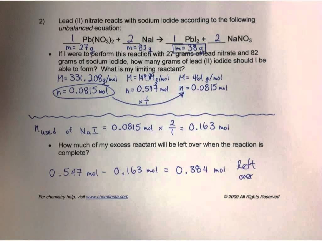 Limiting Reagent Worksheet Answers