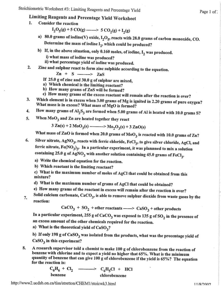 Limiting Reagent Worksheet  Worksheet Idea