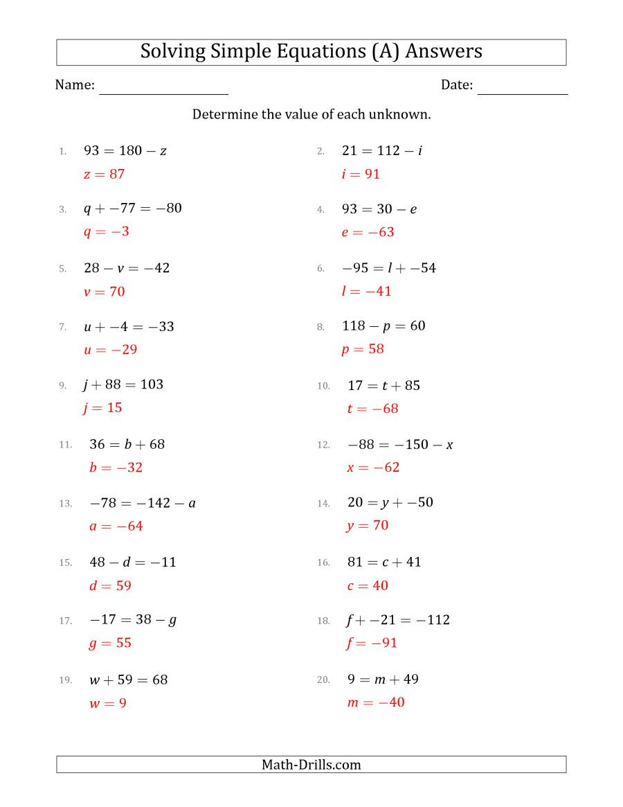Linear Equation In One Variable Worksheet Author's Purpose