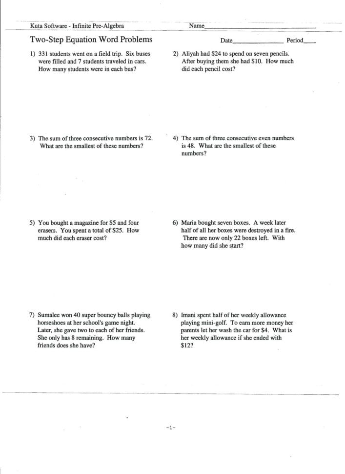 Equations In One Variable Worksheet