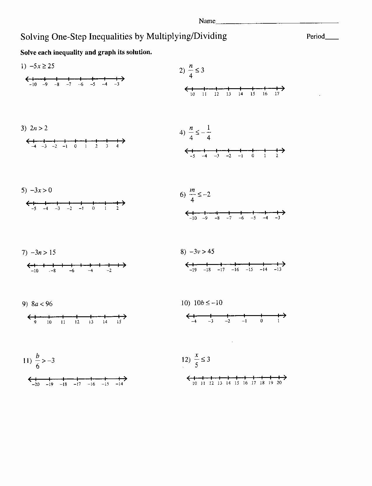 Solve Two Step Inequalities Worksheets