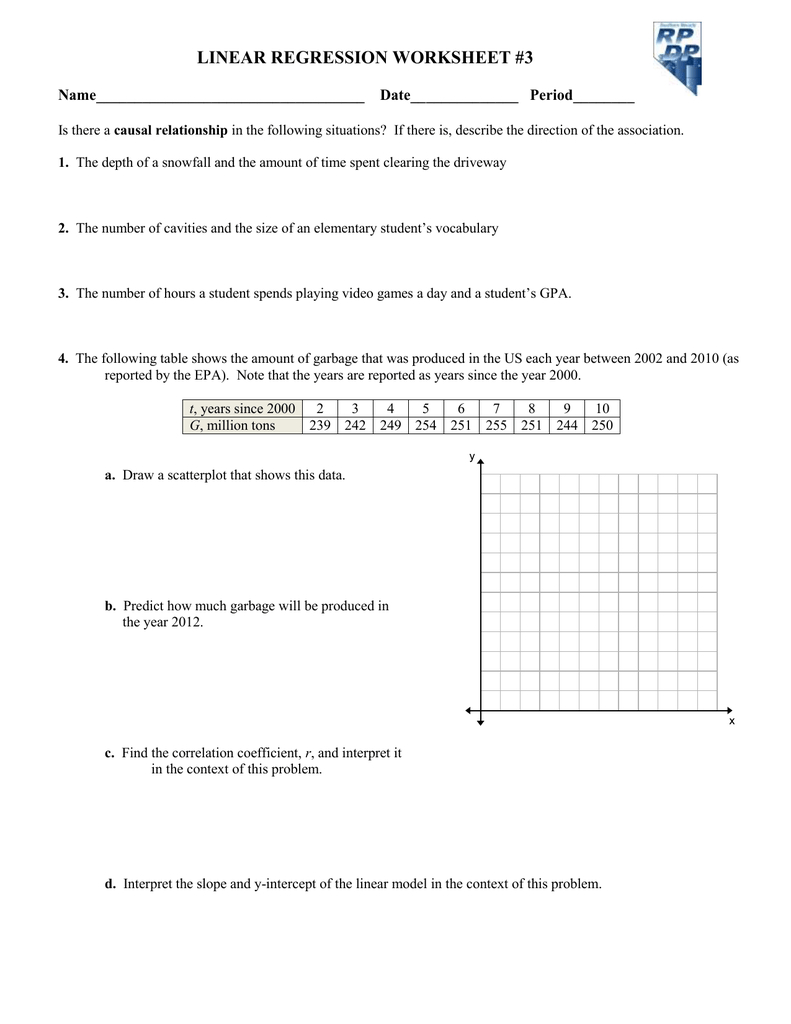 Linear Regression Worksheet 3 Db excel