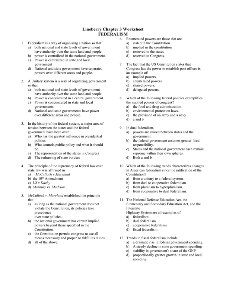 Lineberry Chapter 3 Worksheet