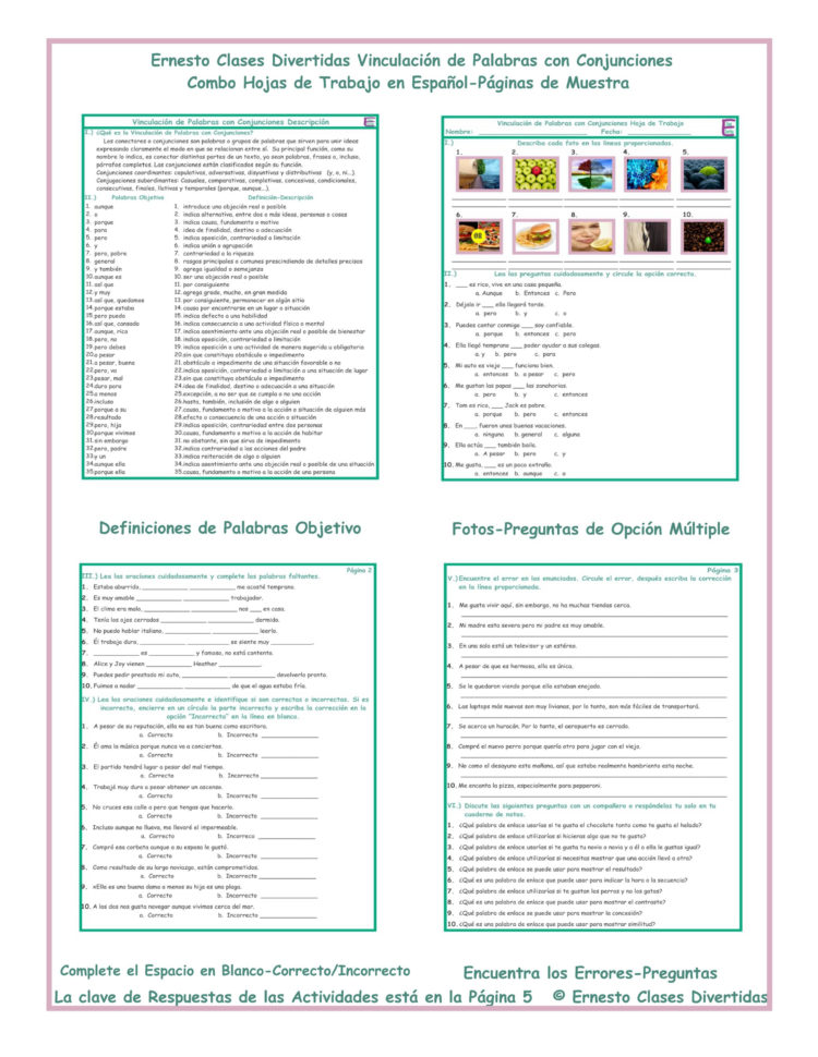 Linking Words And Connectors Combo Activities Spanish Worksheets