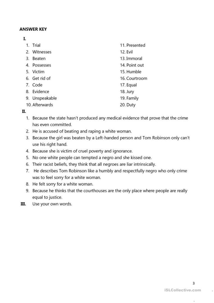 To Kill A Mockingbird Worksheets
