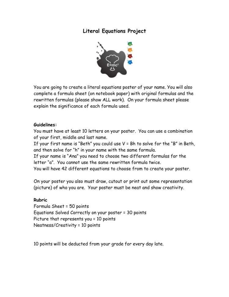 Literal Equations Project