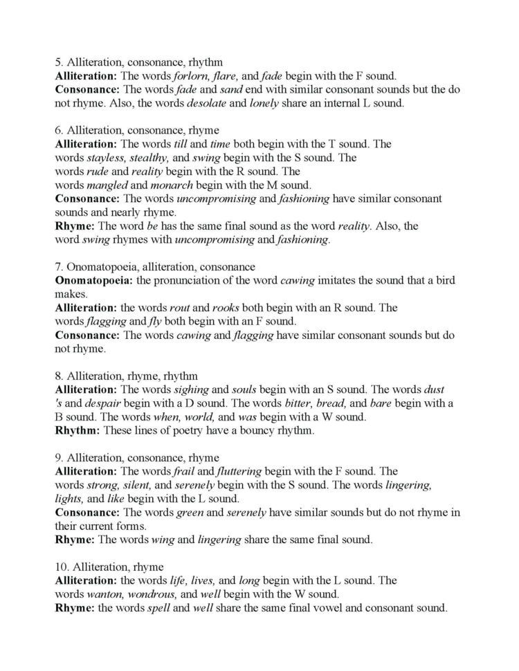 Literary Devices Worksheet Literary Elements Review