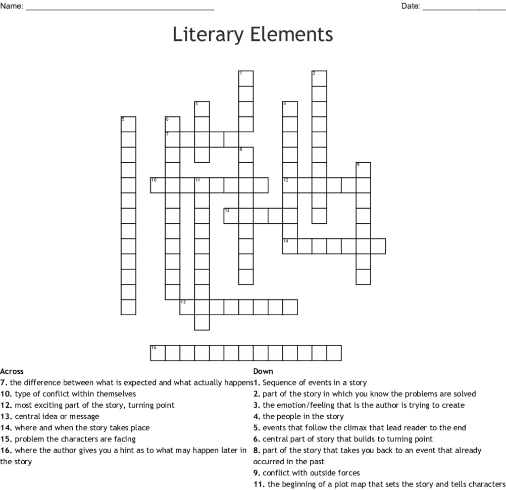 Literary Elements Crossword  Word