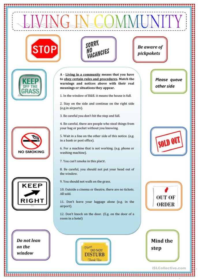 Living In Community  English Esl Worksheets