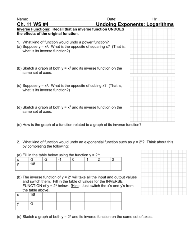 Logarithmic Functions Worksheet