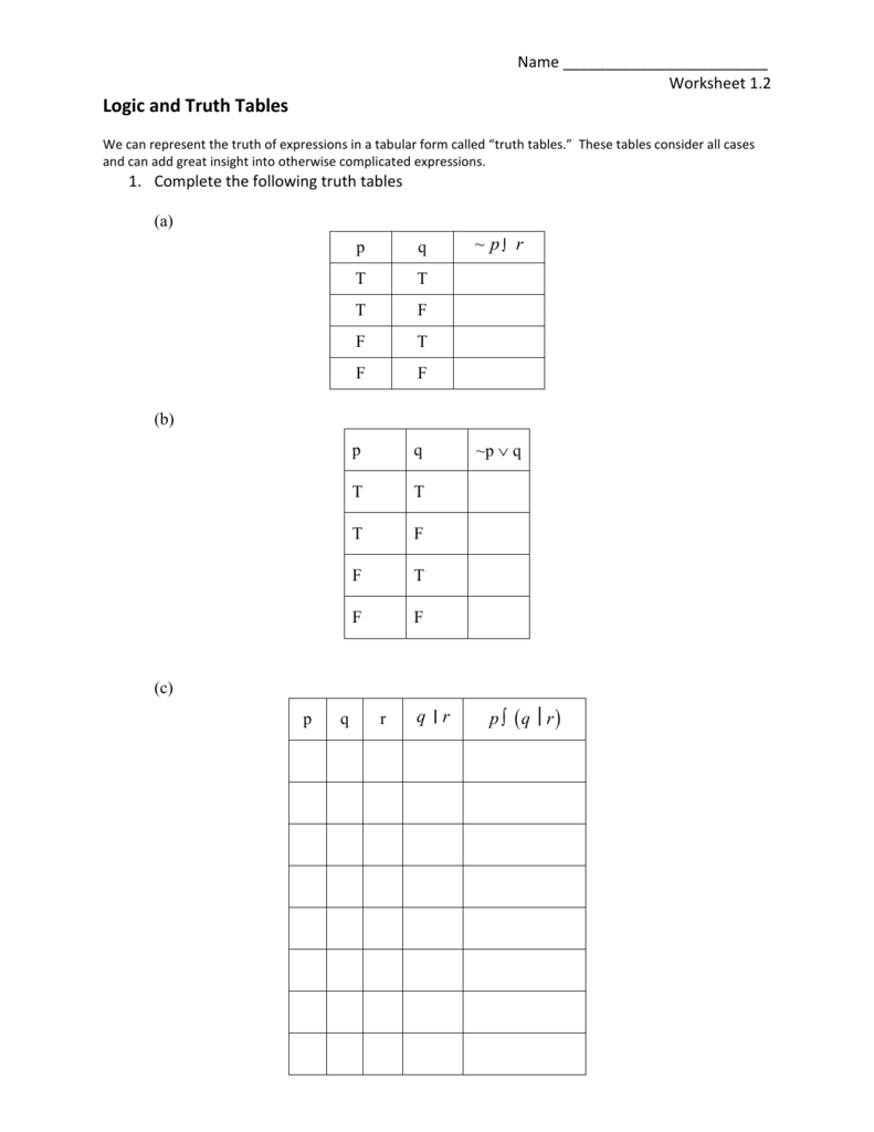 Logic And Truth Tables