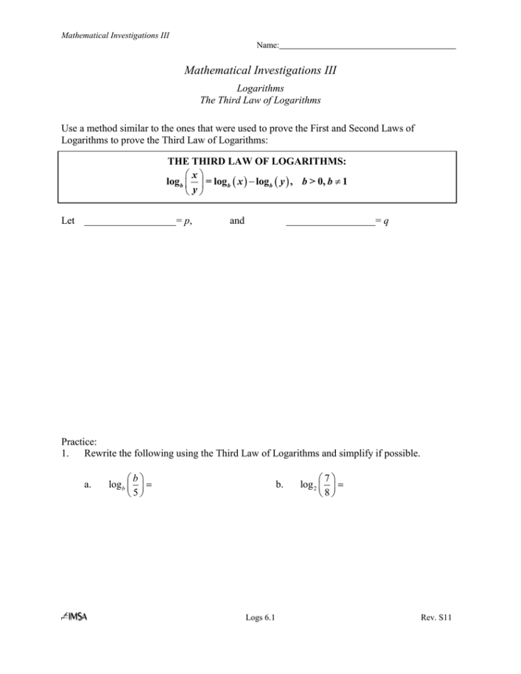 Logs 63 The Third Law