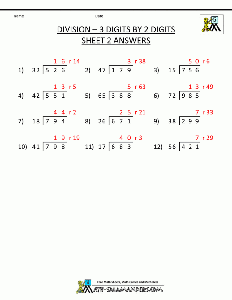 Long Division Worksheets For 5Th Grade