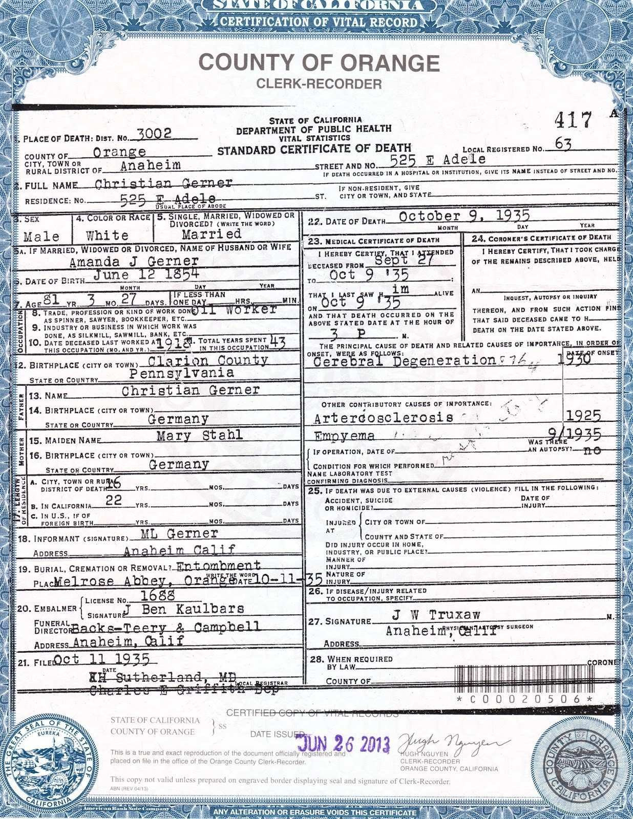Long Form Birth Certificate California  Somord