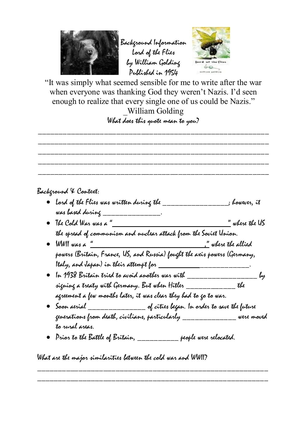 Lord Of The Flies Unit Packet Springfield Public Schools —