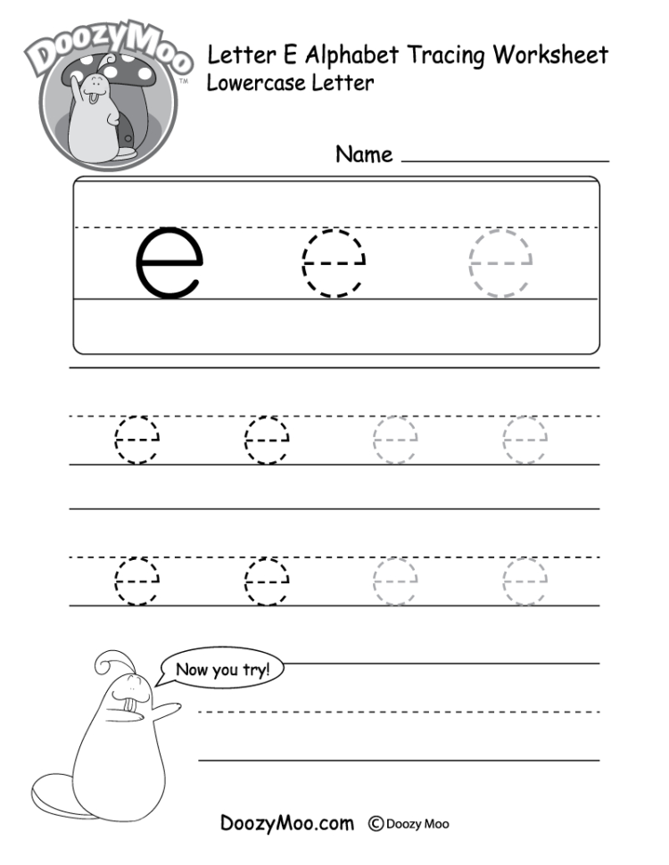 Lowercase Letter "e" Tracing Worksheet  Doozy Moo