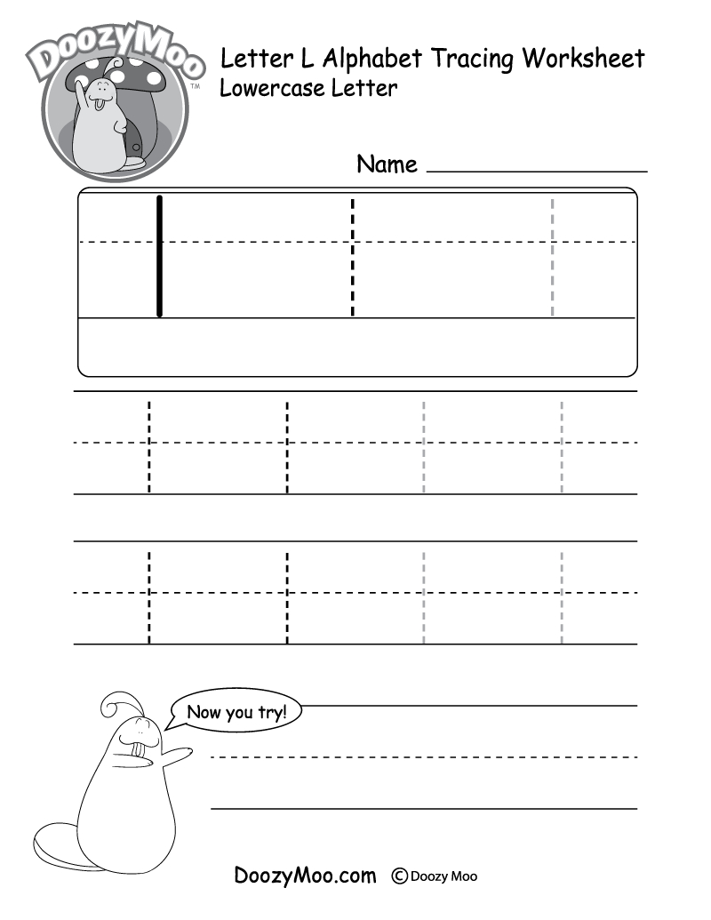 Lowercase Letter "l" Tracing Worksheet  Doozy Moo