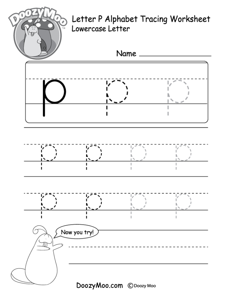 Lowercase Letter "p" Tracing Worksheet  Doozy Moo