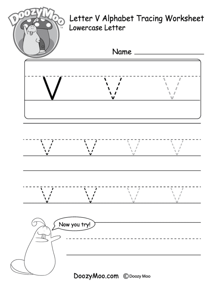 Lowercase Letter "v" Tracing Worksheet  Doozy Moo