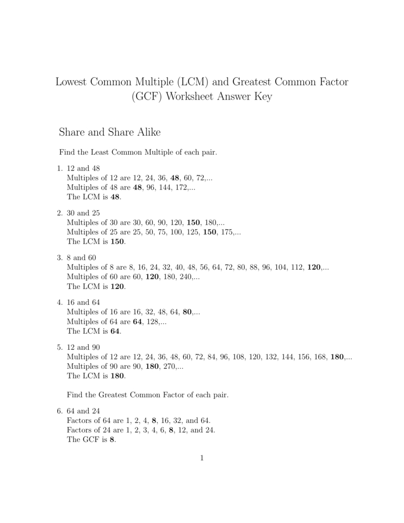 Lowest Common Multiple Lcm And Greatest Common Factor F
