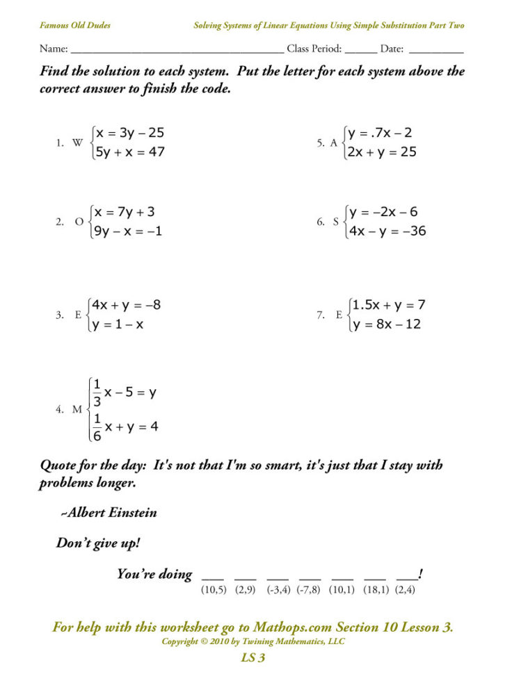 Ls 3 Solving Systems Of Equations Using Simple Substitution