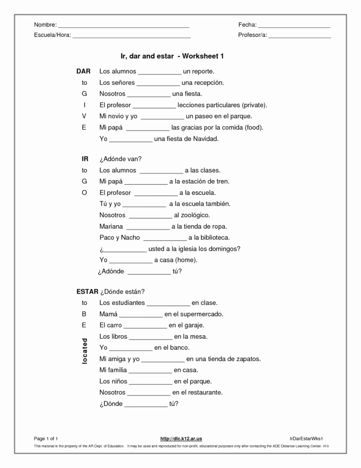 Ser Estar Worksheet