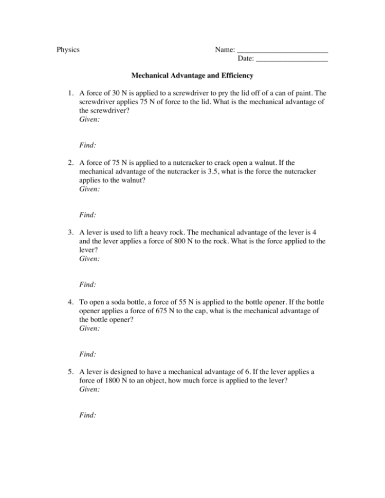 Ma And Efficiency Worksheet