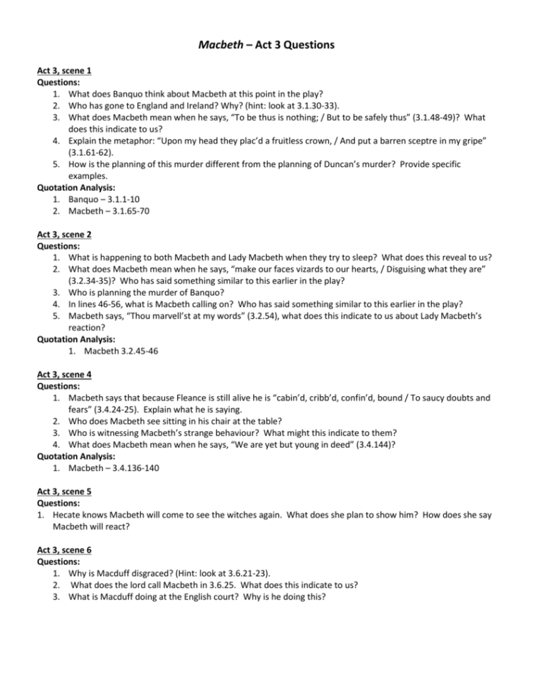 Macbeth – Act 3 Questions