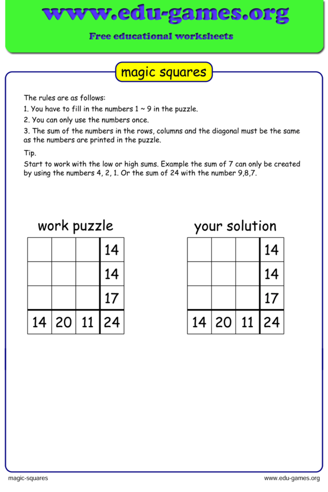 Magic Square Generator  Free Printable Worksheets