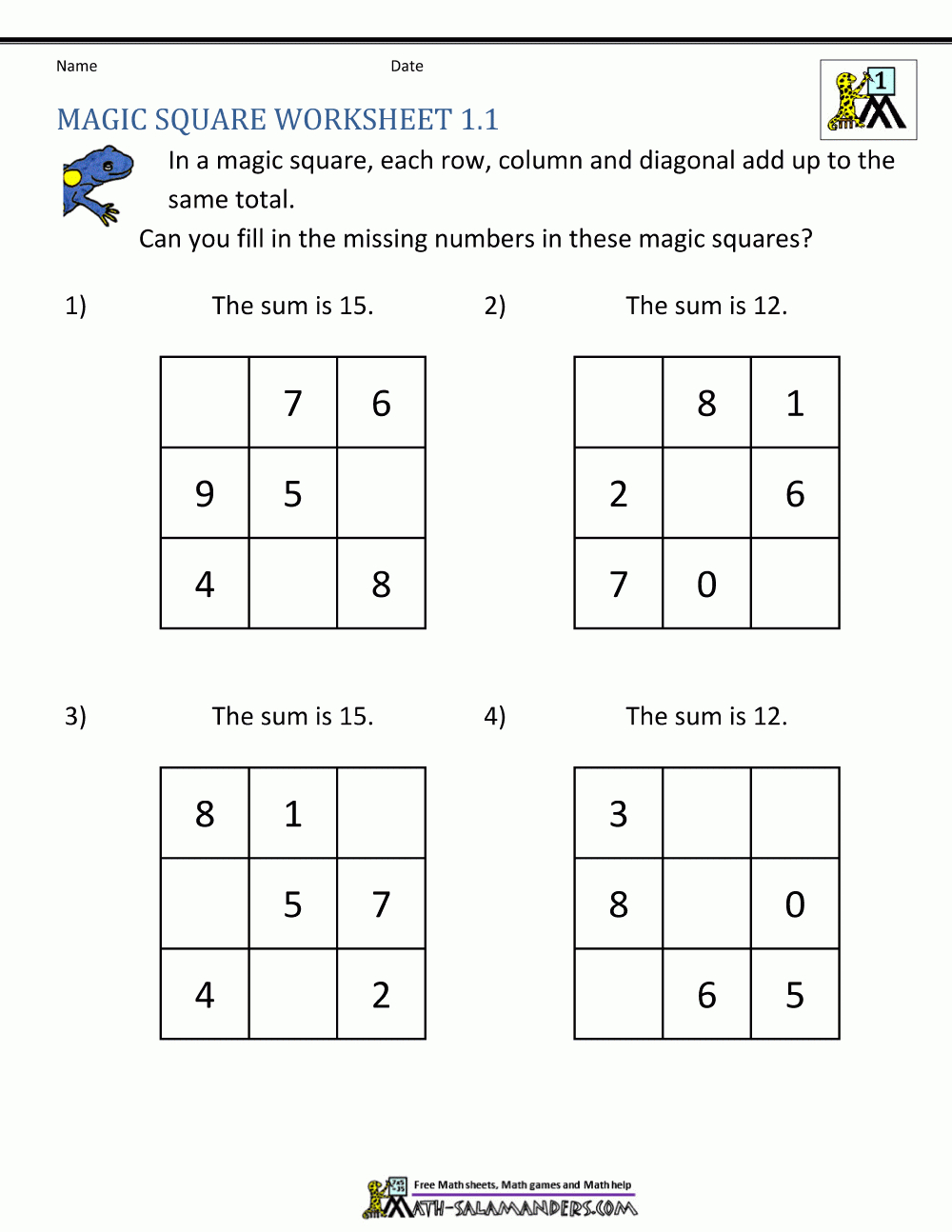 Magic Squares Worksheet Db excel