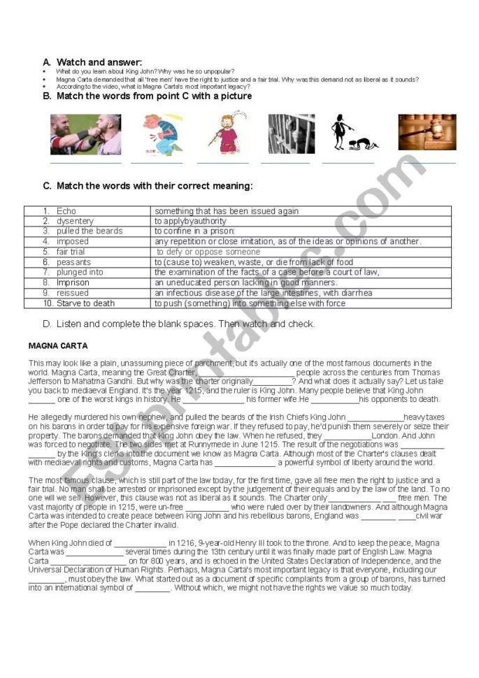 Magna Carta  Esl Worksheetsweethoney
