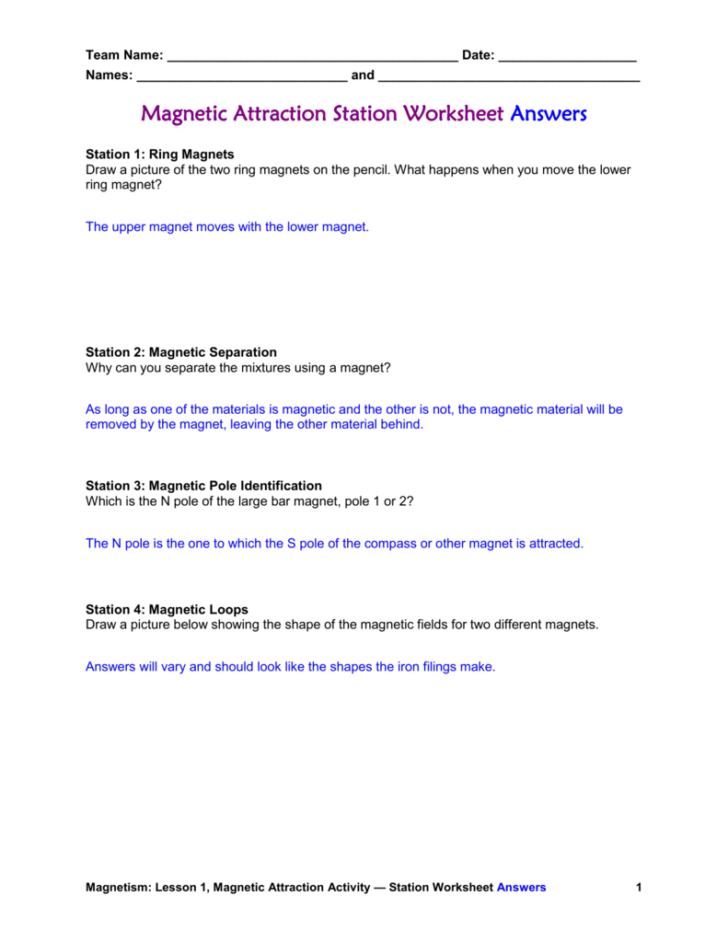 Magnetism Worksheet Answers — db-excel.com