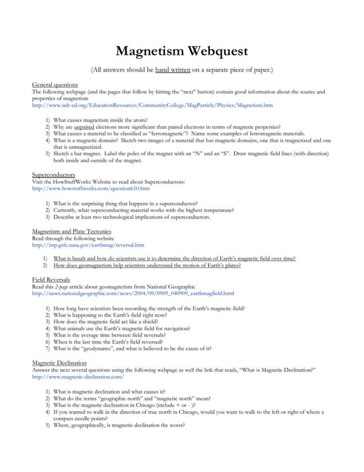 Magnetism Webquest