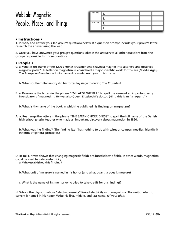 Worksheet Intro To Magnetism Answers