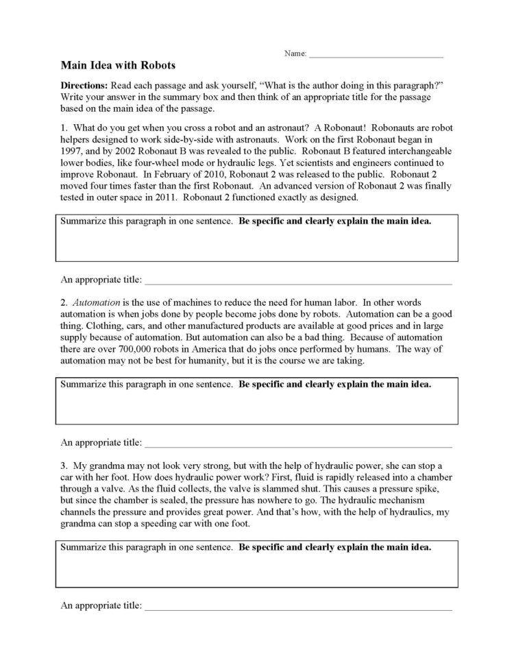 Main Idea Worksheet 3  Preview