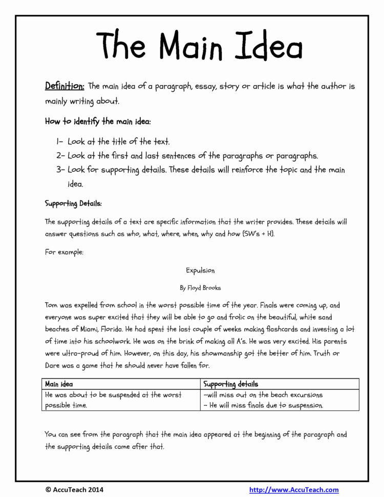 Main Idea Worksheets 2Nd Grade To Download  Math Worksheet