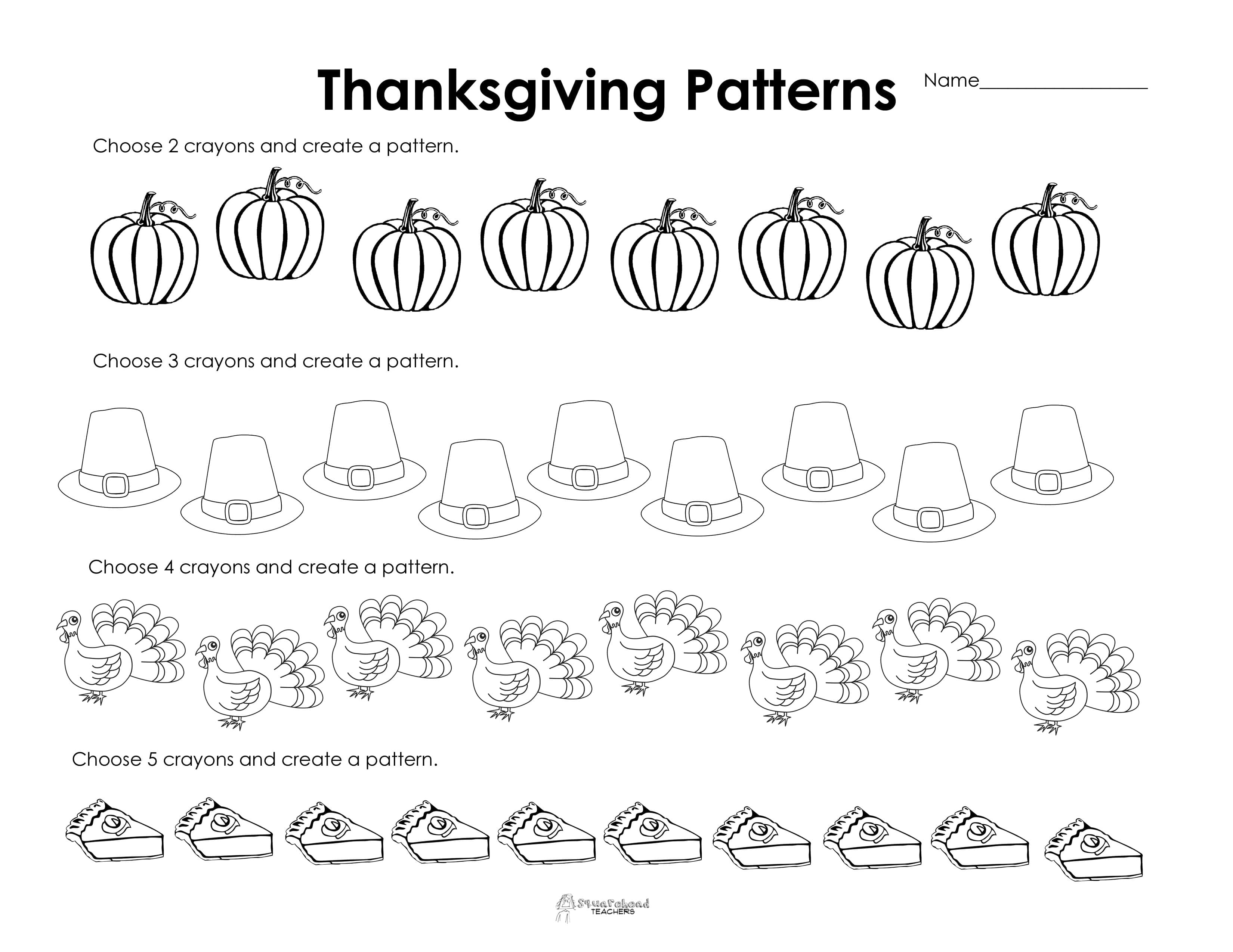 Making Patterns Thanksgiving Style Free Worksheet