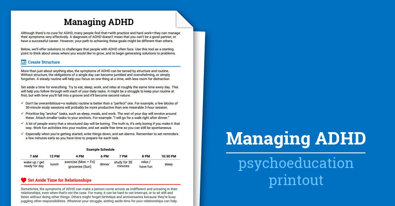 Managing Adhd Worksheet  Therapist Aid