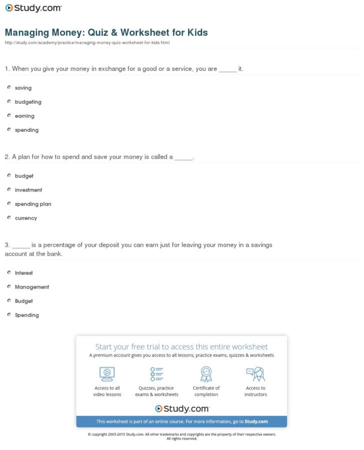 money management worksheets for students db excelcom